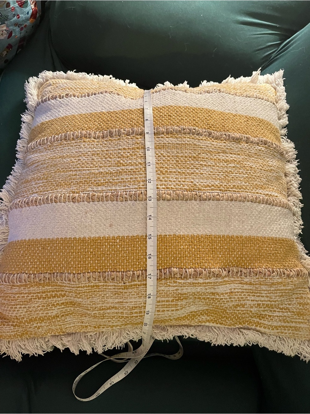 Striped Mustard and Cream Fringe Accent Pillow